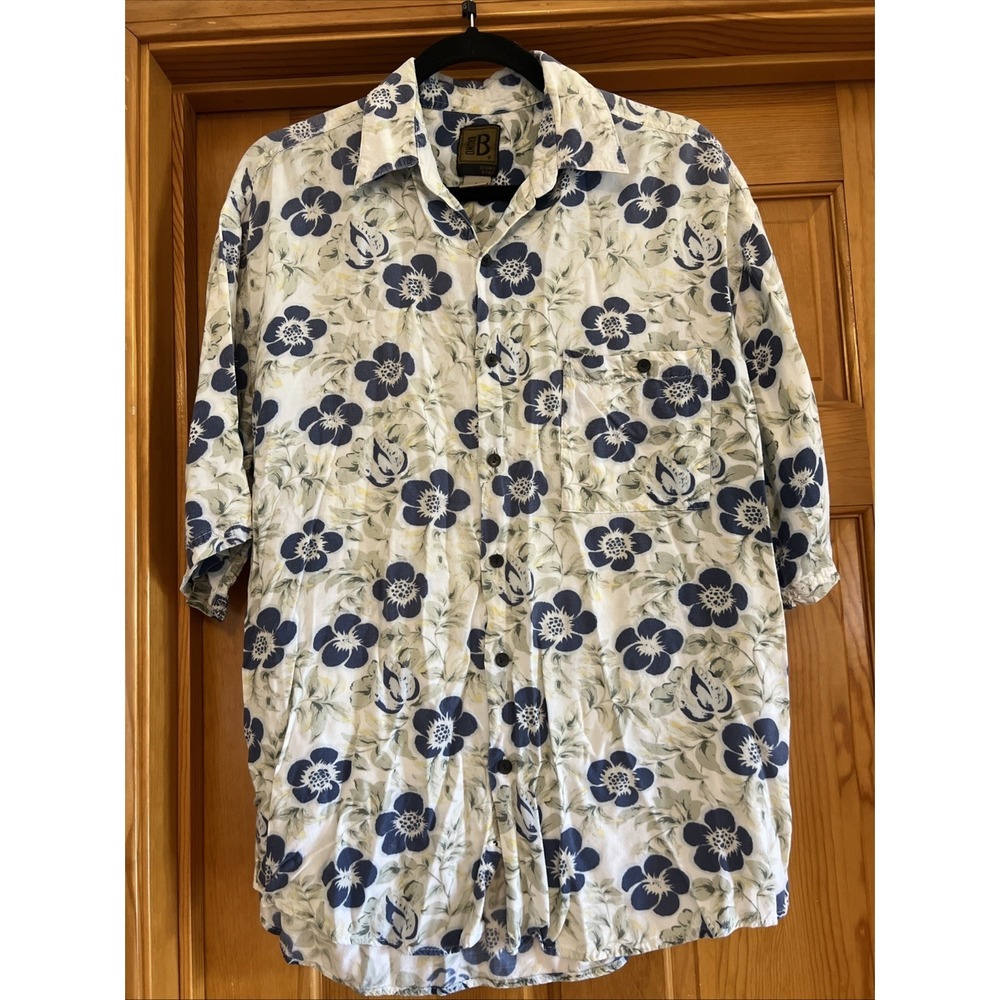 Bruno B Men's Large Silk Short Sleeve Floral Button-Up Shirt